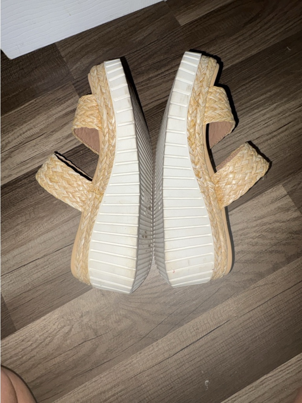 MIA Two-Strap Braided Beige Platform Wedge Sandals - Picture 2 of 2